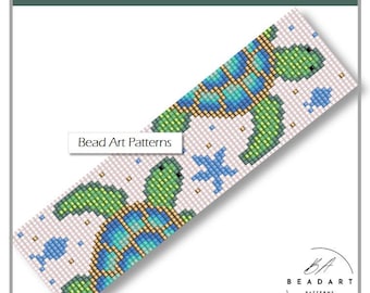 Beaded Sea Turtle loom bracelet PDF pattern for miyuki delica 11/0 seed beads #623