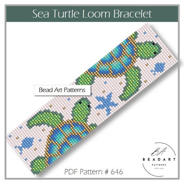 Beaded Sea Turtle loom bracelet PDF pattern for miyuki delica 11/0 seed beads #623