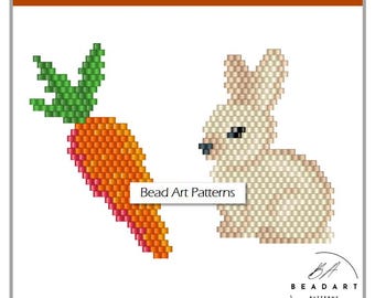 Rabbit with Carrot beaded Brooch brick stitch PDF pattern for miyuki delica 11/0 seed beads #001, #002