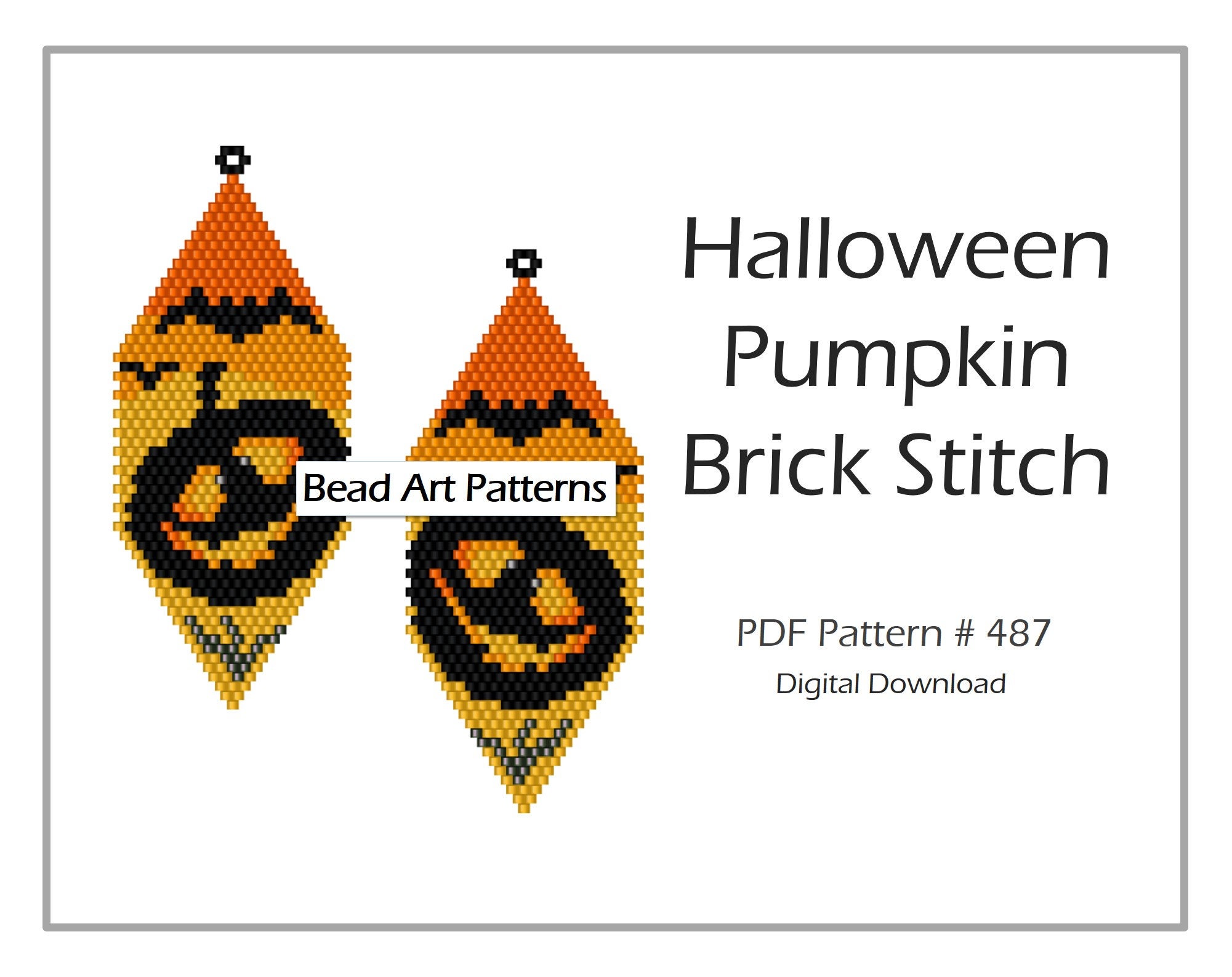 Beaded Halloween Earrings Pumpkin Brick Stitch PDF Pattern