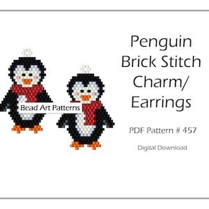 Penguin beaded Charm Earrings brick stitch PDF pattern for miyuki delica 11/0 seed beads #457