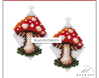 Fly Agaric Brick Stitch Earrings PDF pattern for miyuki delica 11/0 seed beads #627