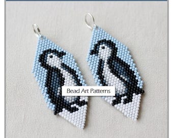Penguin Earrings Brick Stitch Beaded PDF pattern for miyuki delica 11/0 seed beads #650