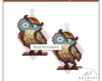 Owl brick stitch Earrings bead PDF pattern for miyuki delica 11/0 seed beads #624