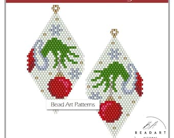 Christmas beaded Earrings brick stitch PDF pattern for miyuki delica 11/0 seed beads #453