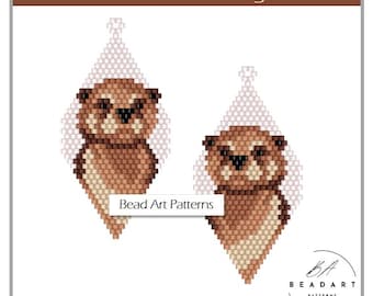 Otter Earrings Brick Stitch Beaded PDF pattern for miyuki delica 11/0 seed beads #616