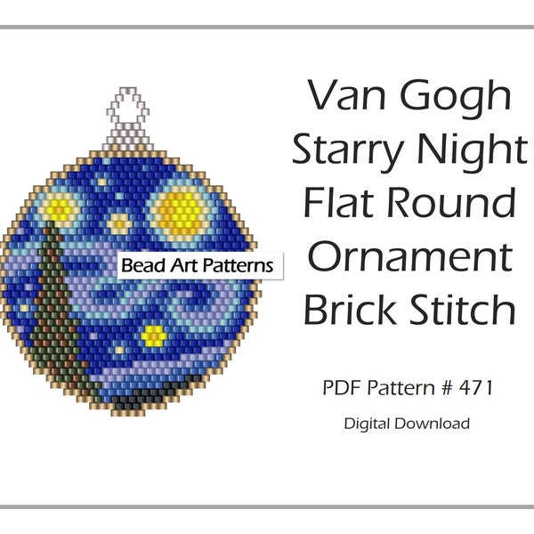 Van Gogh Starry Night Flat Round Ornament beaded brick stitch PDF pattern for miyuki delica seed beads #471