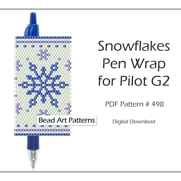 Snowflakes Beaded Christmas Pen Wrap for Pilot G2 cover even count peyote stitch PDF pattern for miyuki delica seed beads #498