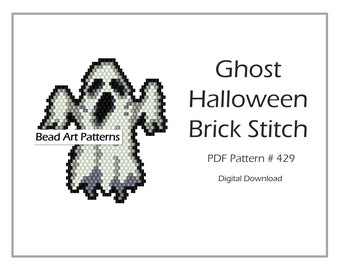 Patrón PDF de broche de punto de ladrillo fantasma para collar de Halloween para cuentas de semillas 11/0 de Miyuki Delica n.° 429
