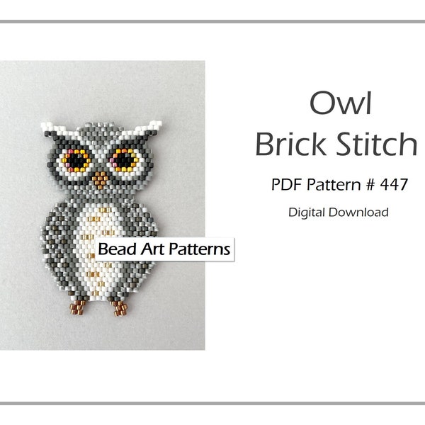 Owl brick stitch bead PDF pattern for miyuki delica 11/0 seed beads #447