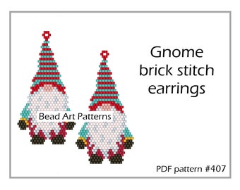 Gnome earrings brooch pendant decor brick stitch PDF pattern for miyuki delica 11/0 seed beads #407