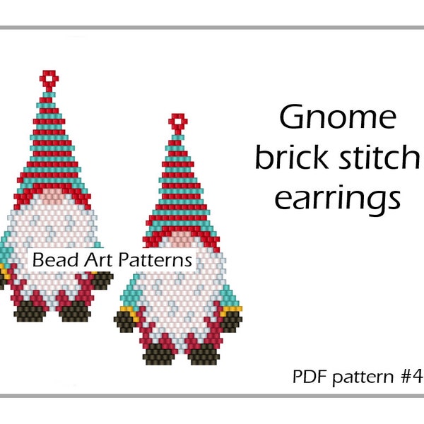 Gnome earrings brooch pendant decor brick stitch PDF pattern for miyuki delica 11/0 seed beads #407