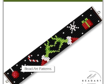 Beaded  Christmas Loom Bracelet PDF pattern for miyuki delica seed beads #622