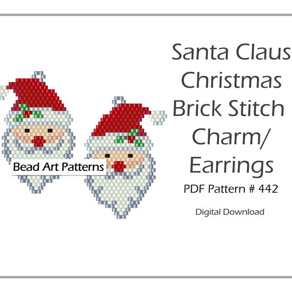 Weihnachtsmann Perlen Charm Ohrringe Ziegelsteinstich PDF Muster für Miyuki Delica 11/0 Rocailles #442