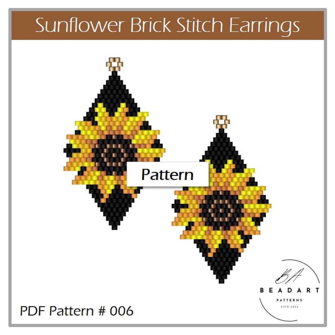 Sunflower Earrings Brick Stitch PDF Pattern for Miyuki