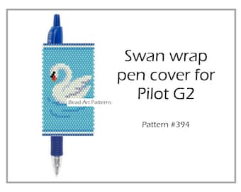 Swan peyote bead wrap pen Pilot G2 cover pattern for miyuki delica 11/0 seed beads pattern #394