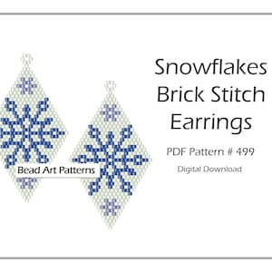 Snowflakes beaded Christmas Earrings brick stitch PDF pattern for miyuki delica seed beads #499