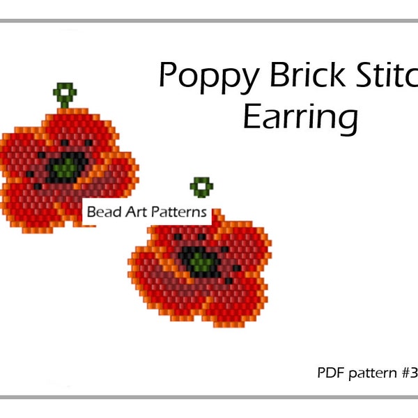 Boucles d'oreilles coquelicot Brick stitch PDF pattern pour miyuki delica 11/0 rocailles #399