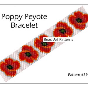 Beaded Poppy bracelet peyote pattern for miyuki delica 11/0 seed beads #392