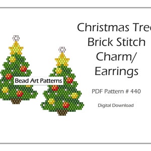 Christmas Tree beaded Charm Earrings brick stitch PDF pattern for miyuki delica 11/0 seed beads #440