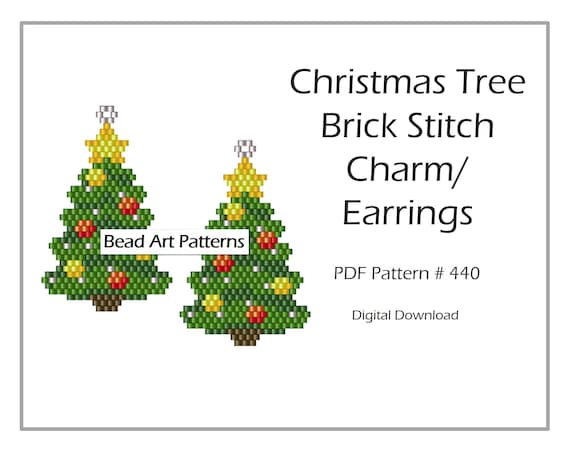 Green Christmas Tree with Beads and Star Earrings Green Christmas Tree with Beads and Star Earrings