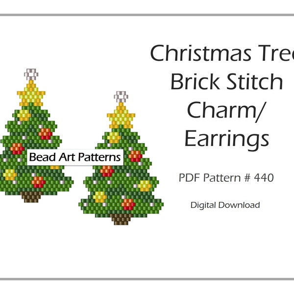 Christmas Tree beaded Charm Earrings brick stitch PDF pattern for miyuki delica 11/0 seed beads #440