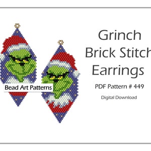 Christmas beaded Earrings brick stitch PDF pattern for miyuki delica 11/0 seed beads #449