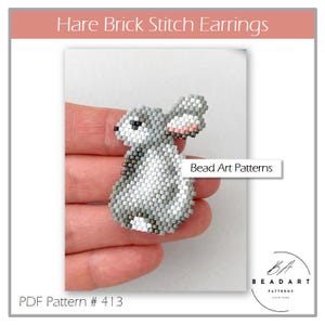Hare beaded brick stitch PDF pattern for miyuki delica 11/0 seed beads #413