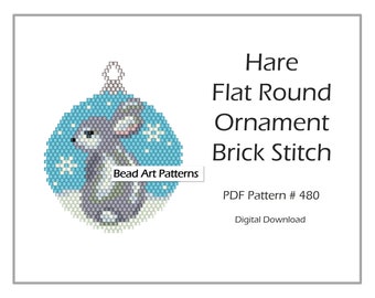Hare Christmas Flat Round Ornament beaded brick stitch PDF pattern for miyuki delica seed beads #480