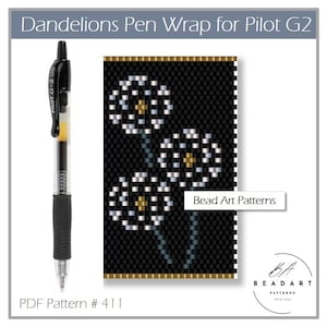 Dandelions black wrap cover pen Pilot G2 peyote pattern for miyuki delica 11/0 seed bead pattern #411