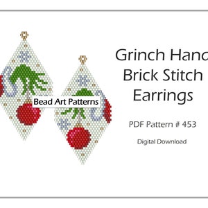 Christmas beaded Earrings brick stitch PDF pattern for miyuki delica 11/0 seed beads #453