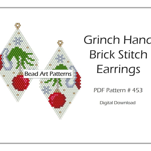 Christmas beaded Earrings brick stitch PDF pattern for miyuki delica 11/0 seed beads #453