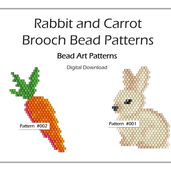 Rabbit with Carrot beaded Brooch brick stitch PDF pattern for miyuki delica 11/0 seed beads #001, #002