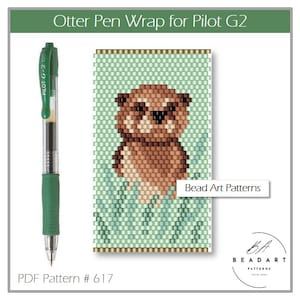 May include: A green Pilot G-2 05 pen next to a beaded otter pen wrap. The pen wrap features a brown otter design on a light green background. The text "Otter Pen Wrap for Pilot G2" is at the top. The text "Bead Art Patterns" is also visible.