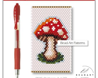 Fly Agaric Beaded Wrap Pen Pilot G2 cover peyote PDF pattern for miyuki delica 11/0 seed beads #628