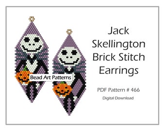 Jack Skellington beaded Earrings brick stitch PDF pattern for miyuki delica 11/0 seed beads #466