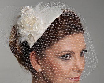 Cappello da sposa da sposa, Velo da sposa, Cappello da cerimonia nuziale, Fermaglio per capelli da sposa con velo, Velo da fermaglio per capelli, Cappello reale, Cappello da sposa floreale, Velo floreale