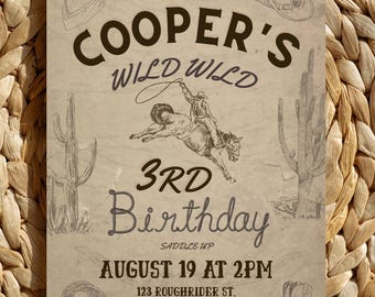 Wilder Westen Geburtstagseinladung: Cowboy Rodeo Party, bearbeitbare Canva Vorlage (Digitaler Download)
