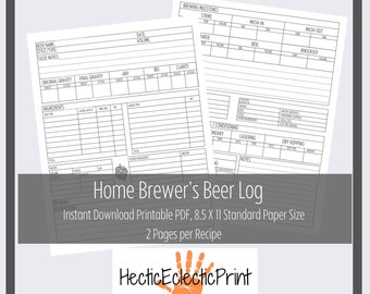 Home Brewer's Beer Log | Craft Beer Brewing Journal (Printable PDF)