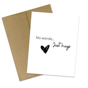 Pas de mots, juste des câlins carte de voeux, empathie, deuil, compassion, carte d'amitié, deuil et perte, amour, câlins, amour de la poste, cartes