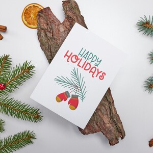Happy Holidays-wenskaart met wanten en groen | proost op de feestdagen | wanten | Vakantievibes | ik denk aan je | Fijne feestdagen