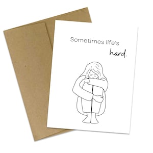 Parfois la vie est dure | Carte de deuil | Carte d'empathie | Carte de vœux | Carte de compassion | Je pense à toi carte | Carte de sympathie | Je vous embrasse