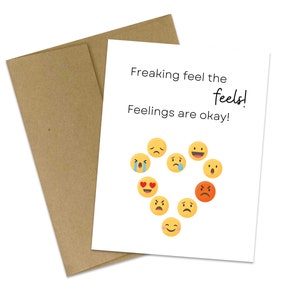 Empathiekaart, wenskaart, gevoelens zijn oke, emoji's, vriendschapskaart, rouwkaart, vrolijk op, stuur de liefdeskaart, grappige rouwkaart