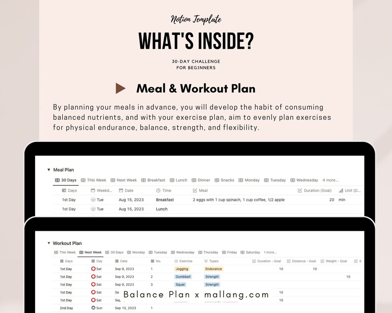 Notion Template 30day Challenge Weight Loss Notion Planner Habit