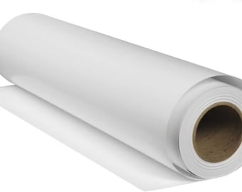 May include: A large roll of smooth, opaque white material wound tightly around a cylindrical brown cardboard core. The surface of the material is matte and uniform, showing a clean, continuous texture as it unrolls slightly at the base.