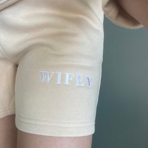 Wifey jumper and shorts outfit bride airport outfit wifey shorts bride shorts sweatshirt and shorts set engagement gift present hen party image 5