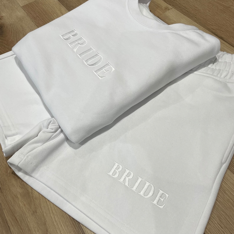Bride jumper and shorts outfit bride airport outfit wifey bride sweatshirt and shorts engagement gift present hen party honeymoon minimalist image 2