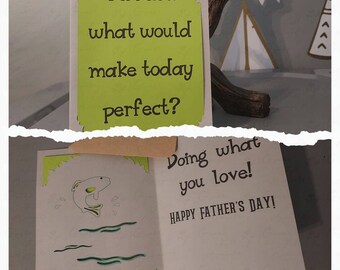 Father's Day fishing card and envelope with metallic colored accents 4.5 X 6 in