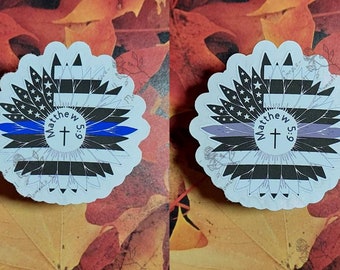 Flag Sunflower stickers, Black & White, thin line, Police, Military, Law Enforcement, Corrections, Dispatch, Firefighters, EMS, EMT, Nurse