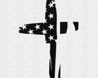 Distressed cross & American Flag comes in 4 sizes black with clear background